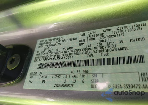 2024 Ford F-150 Stx from USA, damaged, VIN 1FTFW2L51RFA80611